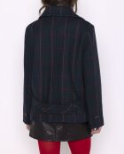 Authentischer blauer karierter Boisset Erbsenmantel aus Wollmischung