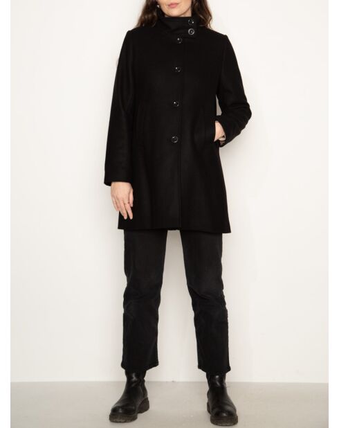 Schwarzer Mantel aus Wollmischung mit hohem Kragen von Boval
