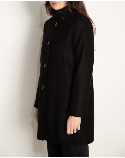 Schwarzer Mantel aus Wollmischung mit hohem Kragen von Boval