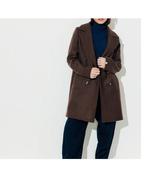 Langer Mantel Maranta aus brauner Wollmischung