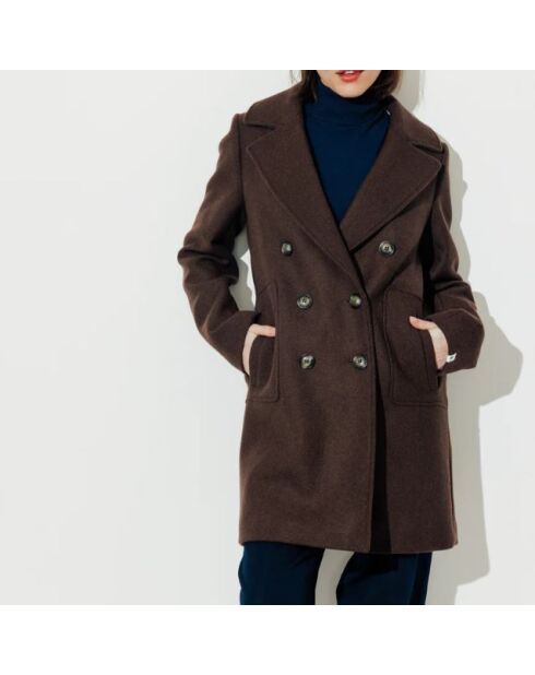 Langer Mantel Maranta aus brauner Wollmischung