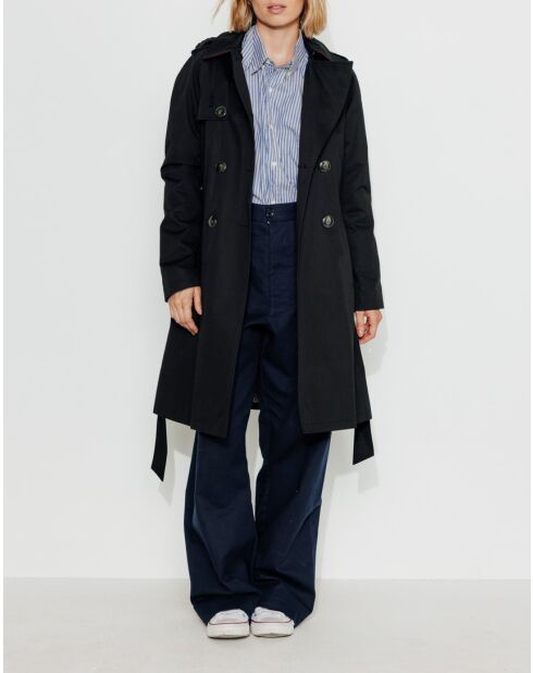 Authentischer Tangry-Trenchcoat aus reiner schwarzer Baumwolle