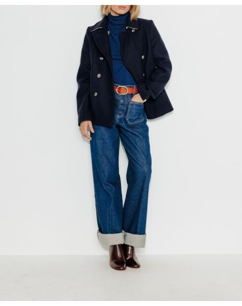 Authentieke Prunier marineblauwe erwtenjas van wolmix voor dames