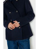 Authentieke Prunier marineblauwe erwtenjas van wolmix voor dames