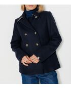 Authentieke Prunier marineblauwe erwtenjas van wolmix voor dames