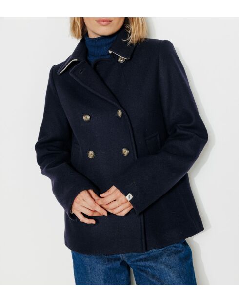 Authentieke Prunier marineblauwe erwtenjas van wolmix voor dames