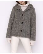 Cappotto corto con cappuccio Cormoz in misto lana multicolore