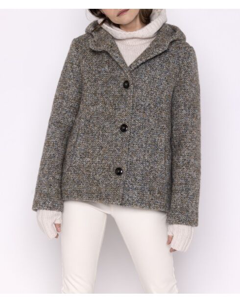 Cappotto corto con cappuccio Cormoz in misto lana multicolore