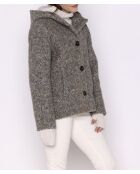 Cappotto corto con cappuccio Cormoz in misto lana multicolore