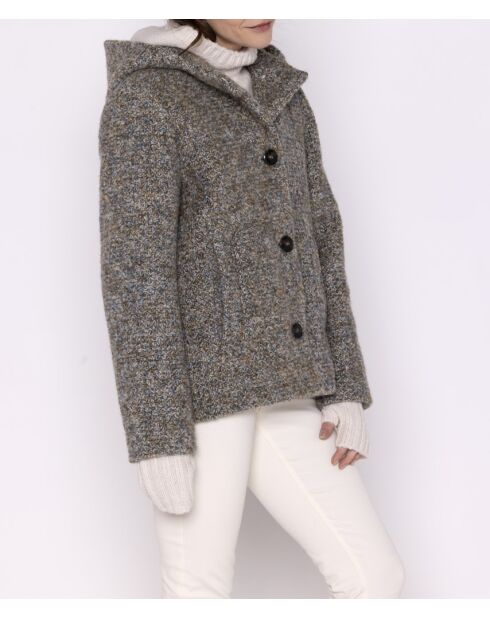 Cappotto corto con cappuccio Cormoz in misto lana multicolore
