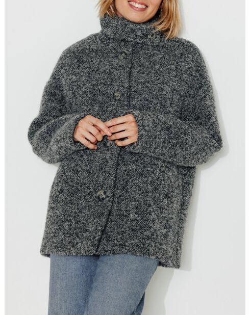 Kurzmantel Somain aus schwarzer Tweed-Wollmischung