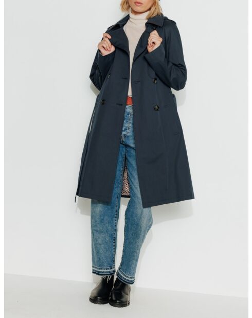 Authentischer Tangry-Trenchcoat aus reiner Baumwolle in Marineblau