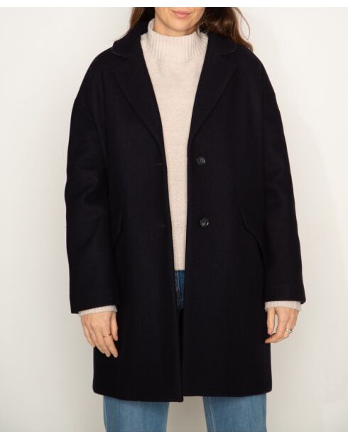 Manteau Brillant oversize en drap de laine bleu marine