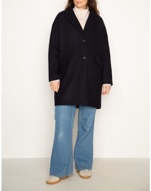 Manteau Brillant oversize en drap de laine bleu marine