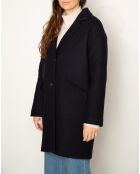 Manteau Brillant oversize en drap de laine bleu marine