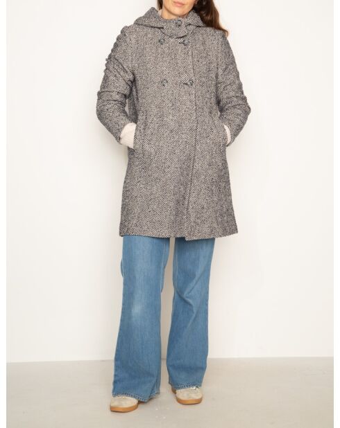 Mittellanger Mantel Toberive aus Wollmischung mit marineblauem und ecrufarbenem Chevron