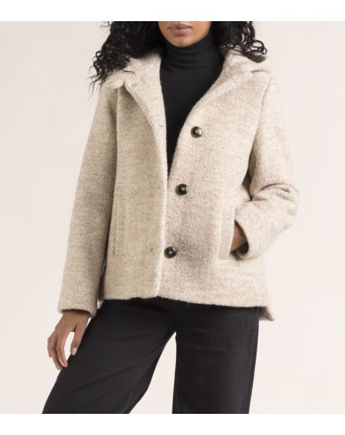 Cormoz korte jas met capuchon van beige wolmix