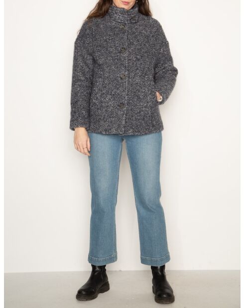 Donkerblauwe korte jas van tweedwolmix Somain