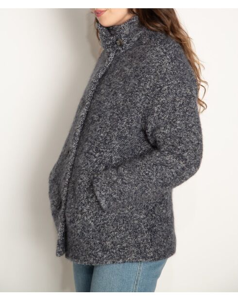 Donkerblauwe korte jas van tweedwolmix Somain