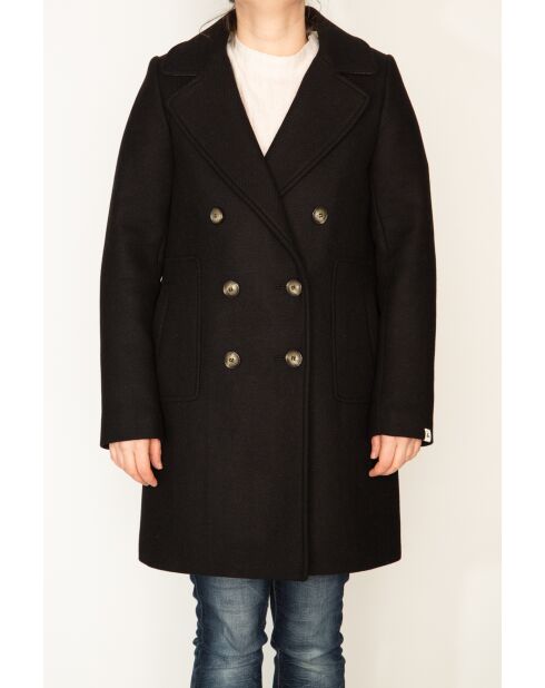 Maranta lange zwarte jas van wolmix