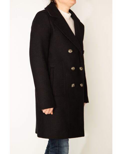 Maranta lange zwarte jas van wolmix