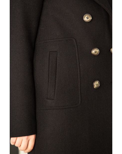 Maranta lange zwarte jas van wolmix