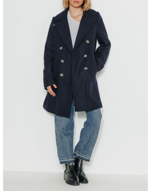 Maranta langer marineblauer Mantel aus Wollmischung