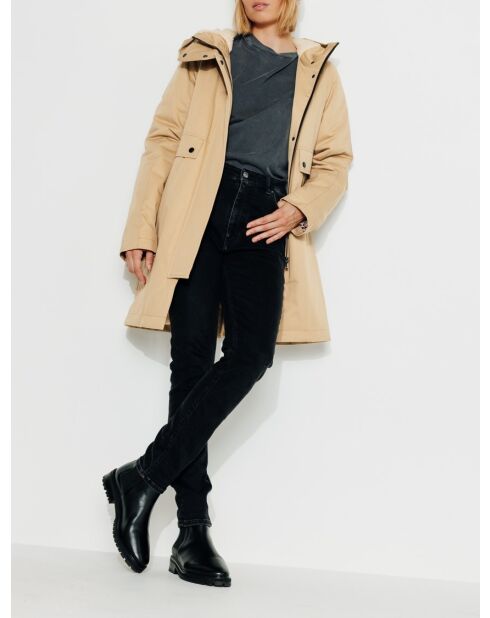 Parka Gabriac aus reiner beiger Baumwolle, gefüttert mit kamelfarbenem Schafspelz