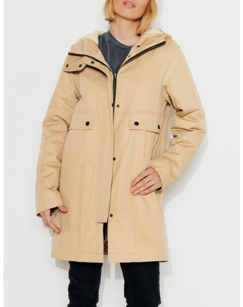 Parka Gabriac aus reiner beiger Baumwolle, gefüttert mit kamelfarbenem Schafspelz