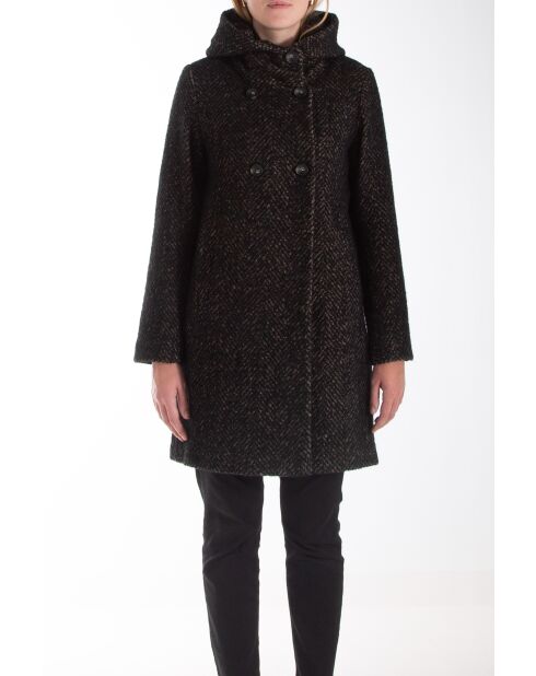 Zwarte wikkeljas met capuchon van wolmix Toberive