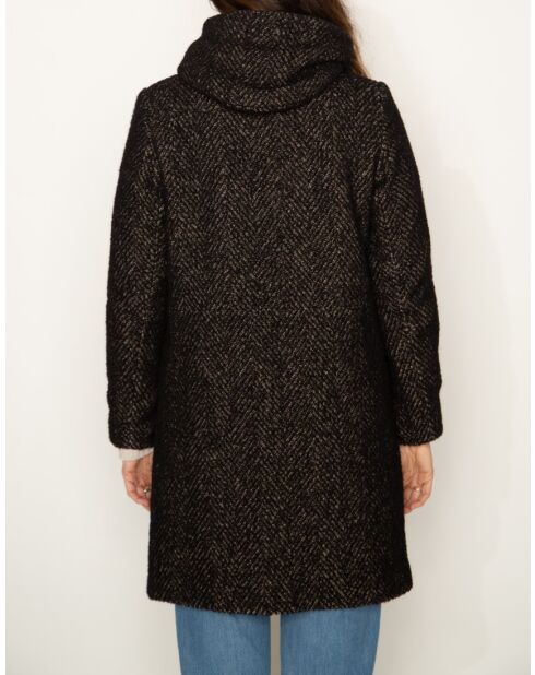 Zwarte wikkeljas met capuchon van wolmix Toberive