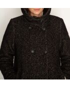 Zwarte wikkeljas met capuchon van wolmix Toberive