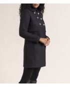 Cappotto Chabottes da donna in panno di lana blu marino