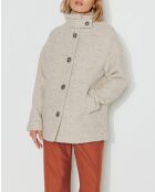 Somain - Korte jas van wolmix in zandtweed