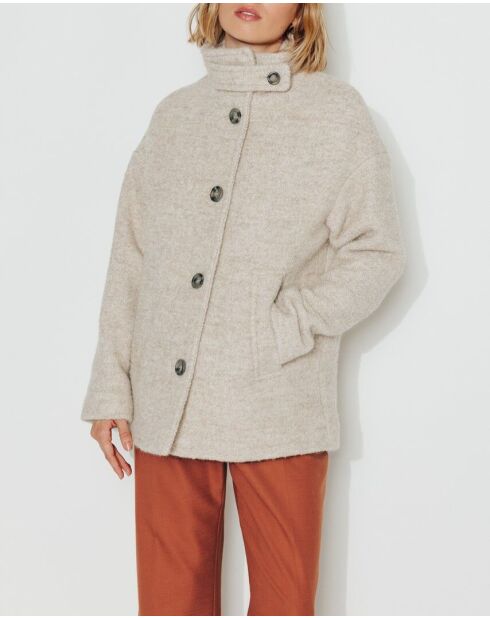 Somain - Korte jas van wolmix in zandtweed