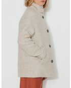 Somain - Korte jas van wolmix in zandtweed