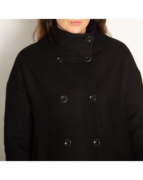 Auberive Mantel aus schwarzem Wollstoff mit hohem Kragen