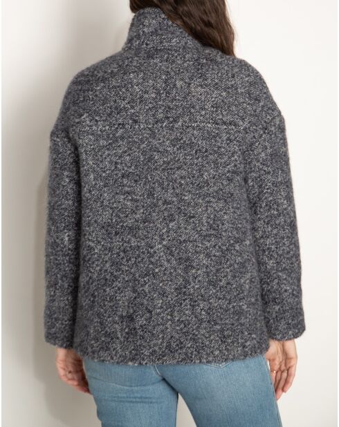 Donkerblauwe korte jas van tweedwolmix Somain