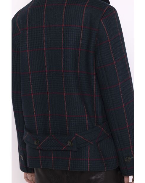 Authentischer blauer karierter Boisset Erbsenmantel aus Wollmischung