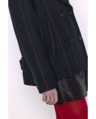 Authentischer blauer karierter Boisset Erbsenmantel aus Wollmischung