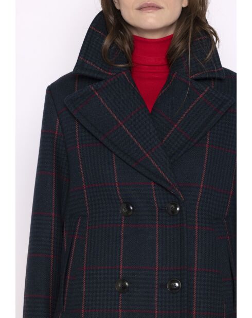 Authentischer blauer karierter Boisset Erbsenmantel aus Wollmischung