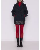 Authentischer blauer karierter Boisset Erbsenmantel aus Wollmischung