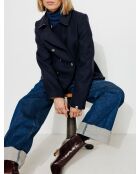 Authentieke Prunier marineblauwe erwtenjas van wolmix voor dames