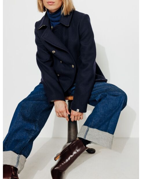 Authentieke Prunier marineblauwe erwtenjas van wolmix voor dames