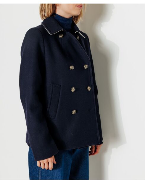 Authentieke Prunier marineblauwe erwtenjas van wolmix voor dames