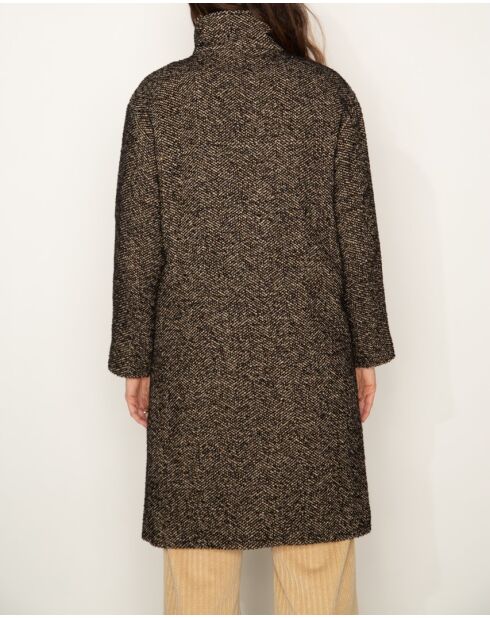 Oversize-Mantel Chablis aus schwarz-beigem Chevron-Wollmix