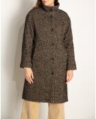 Oversize-Mantel Chablis aus schwarz-beigem Chevron-Wollmix