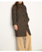 Oversize-Mantel Chablis aus schwarz-beigem Chevron-Wollmix