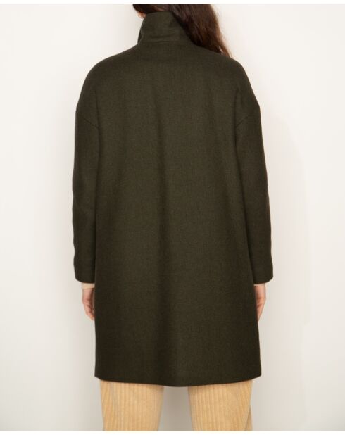 Auberive Mantel aus khakifarbenem Wollstoff mit hohem Kragen