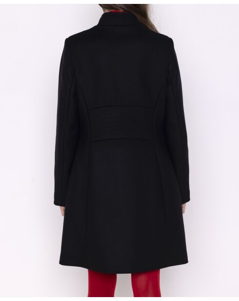 Damenmantel mit Blumenmuster aus schwarzem Wollstoff